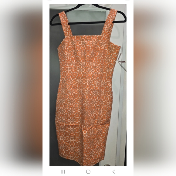 Rafaella Petite Orange Print Square neck, Pencil-Slim fit Dress, Straps, Pockets - Picture 1 of 4